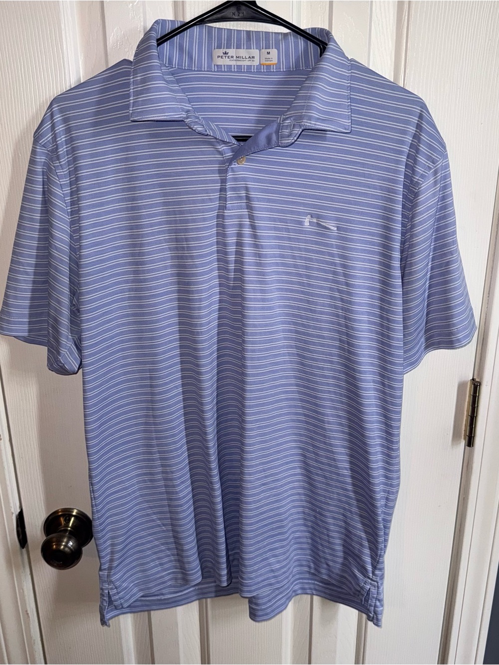 Peter Millar Light Blue and White Striped Performance Polo